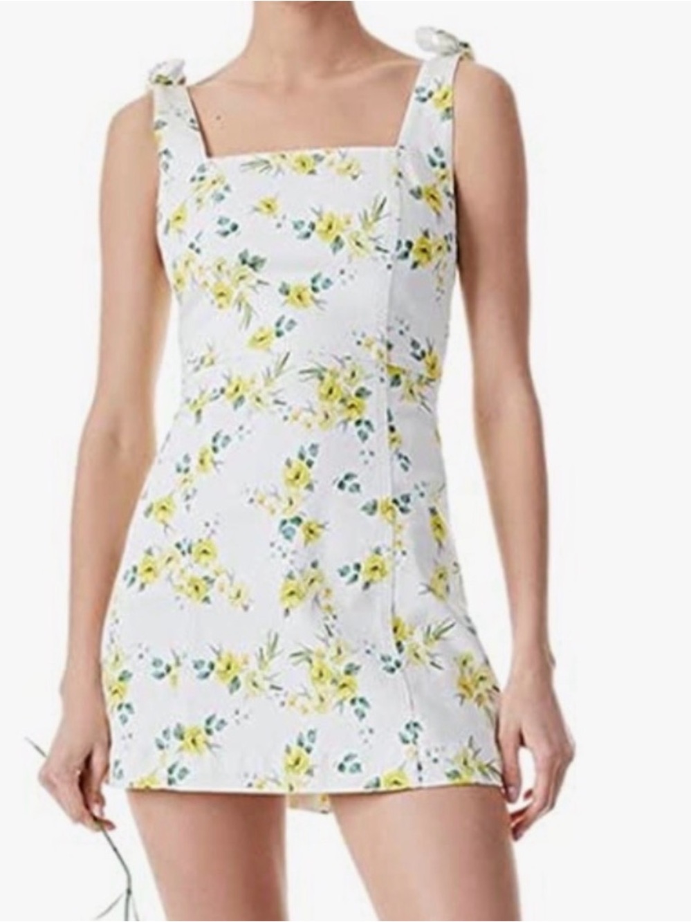 Alice + Olivia Maryann White Mini Floral Print Denim Dress